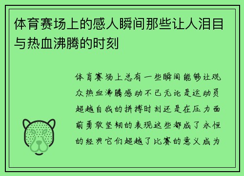 体育赛场上的感人瞬间那些让人泪目与热血沸腾的时刻